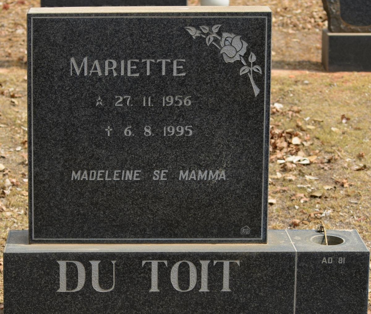 TOIT Mariette, du 1956-1995