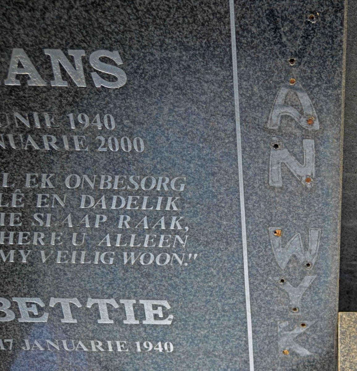 WYK Frans, van 1940-2000 &amp; Bettie 1940-