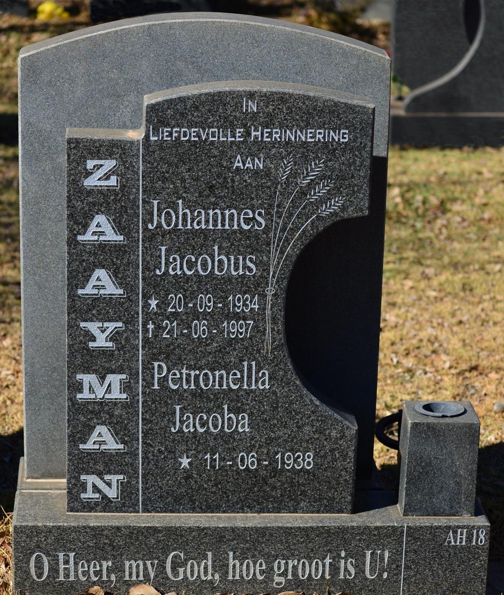 ZAAYMAN Johannes Jacobus 1934-1997 &amp; Petronella Jacoba 1938-