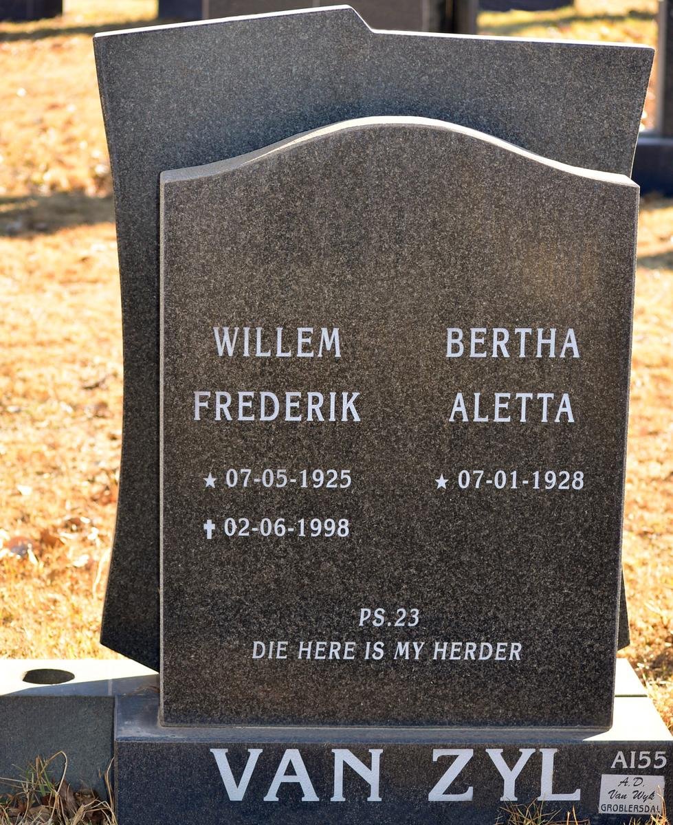 ZYL Willem Frederik, van 1925-1998 &amp; Bertha Aletta 1928-