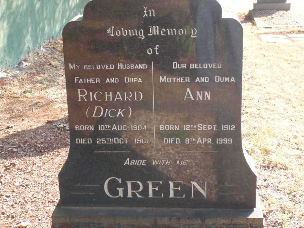 GREEN Richard 1904-1961 &amp; Ann 1912-1999