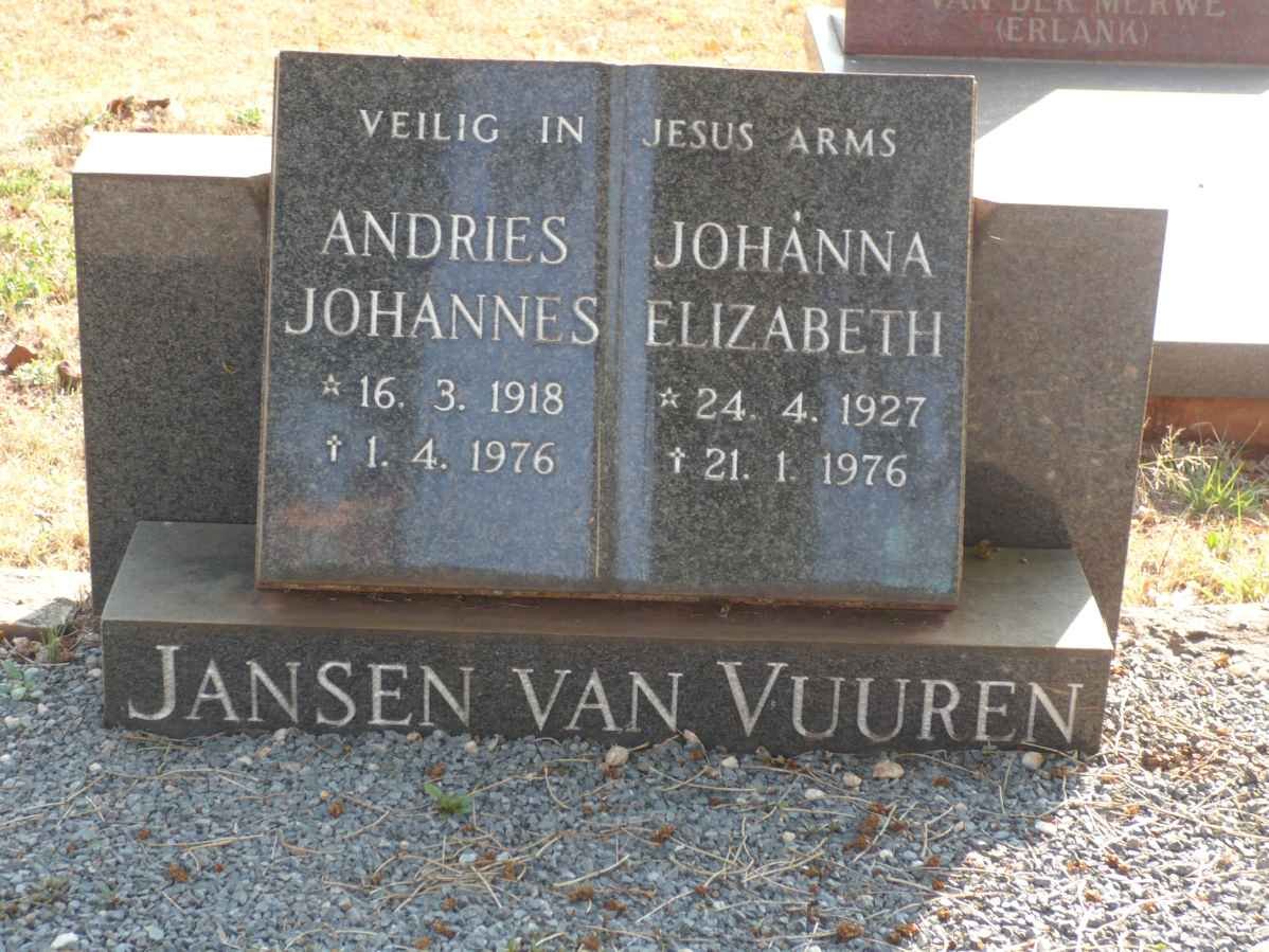 VUUREN Andries Johannes, Jansen van 1918-1976 &amp; Johanna Elizabeth 1927-1976