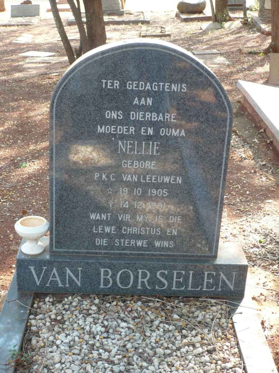 BORSELEN P.K.C., van nee VAN LEEUWEN 1905-1991