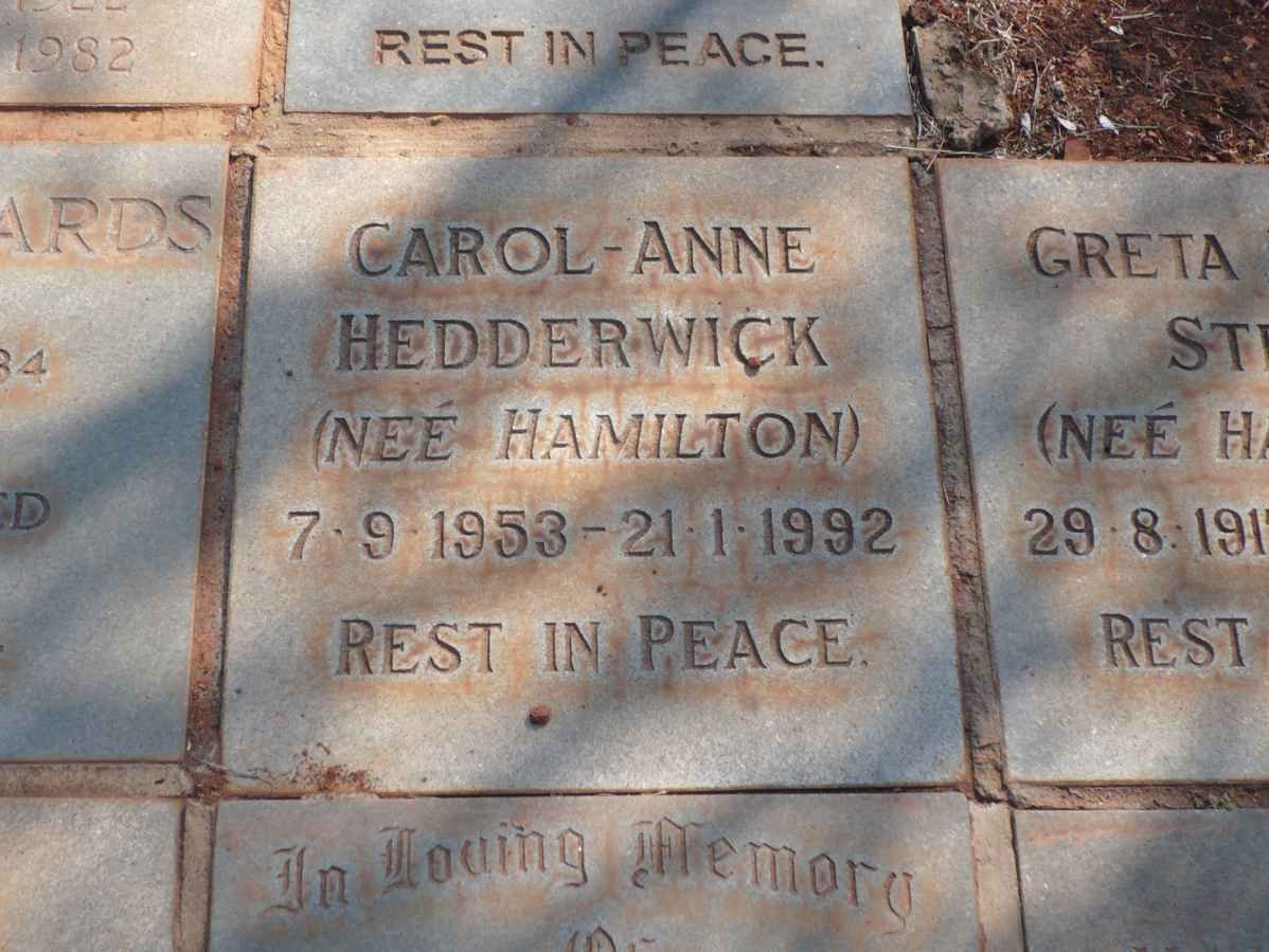 HEDDERWICK Carol-Anne nee HAMILTON 1953-1992