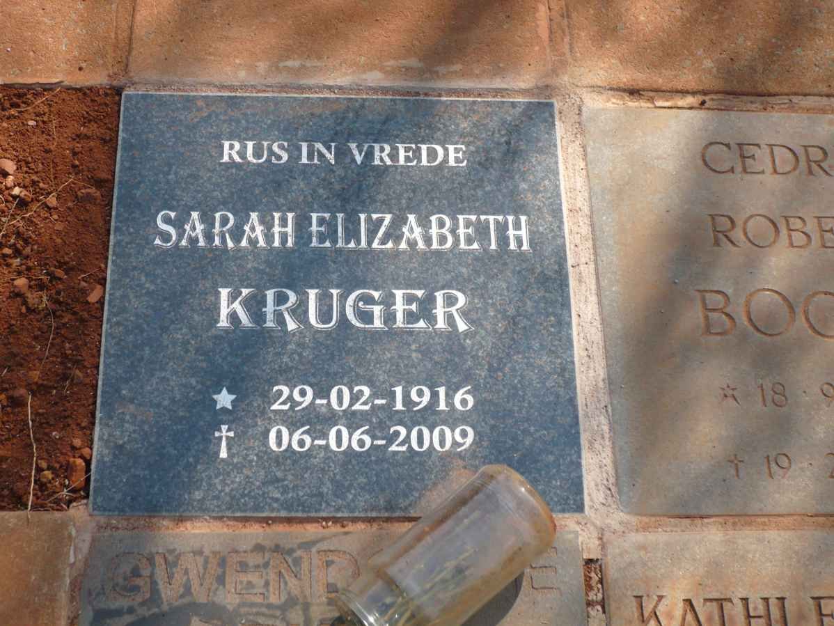 KRUGER Sarah Elizabeth 1916-2009