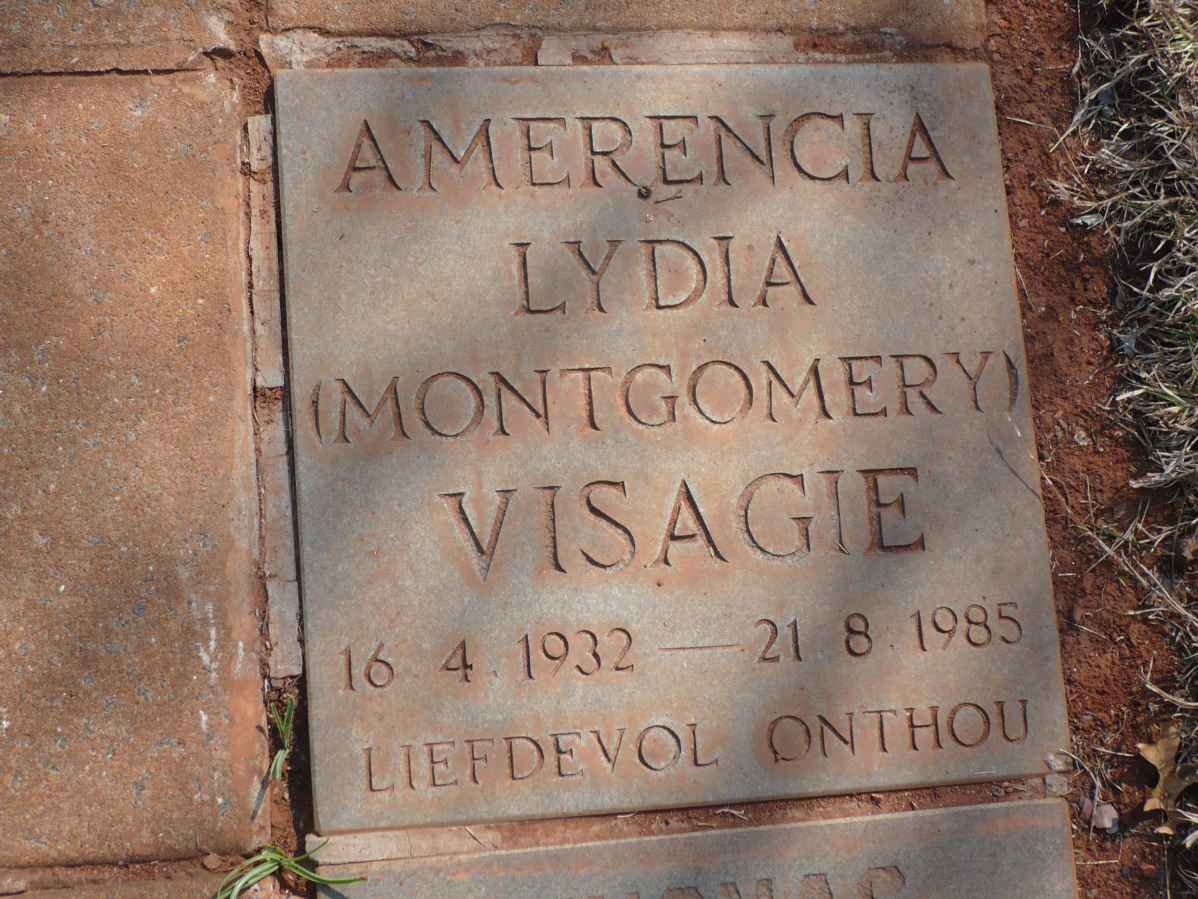 VISAGIE Amerencia Lydia nee MONTGOMERY 1932-1985