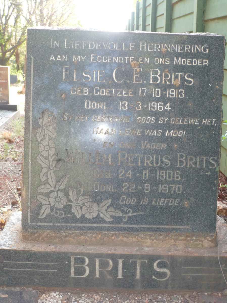 BRITS Willem Petrus 1906-1970 &amp; Elsie C.E. COETZEE 1913-1964