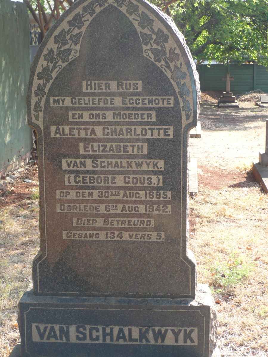 SCHALKWYK Aletta Charlotte Elizabeth, van nee GOUS 1895-1942