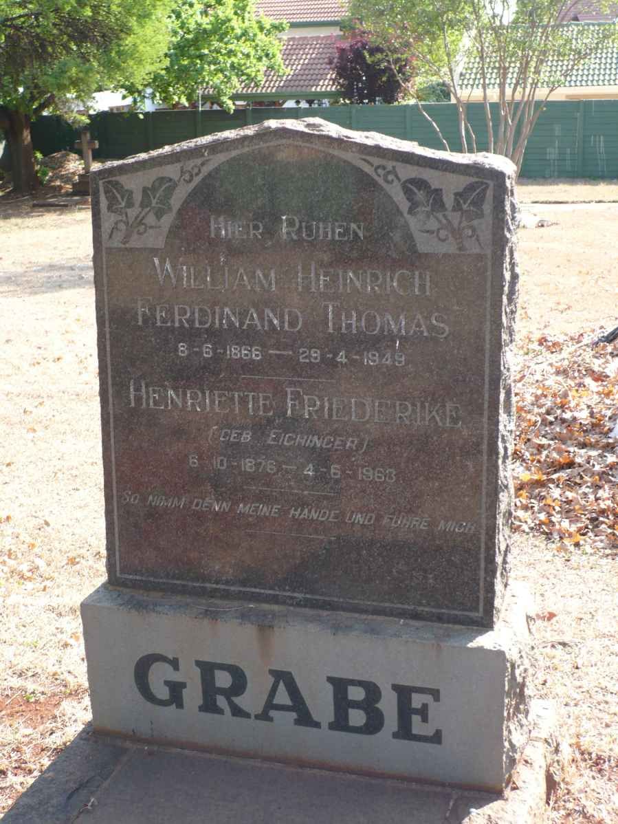 THOMAS William Heinrich Ferdinand 1866-1949 &amp; Henriette Friederike EICHINGER 1876-1963
