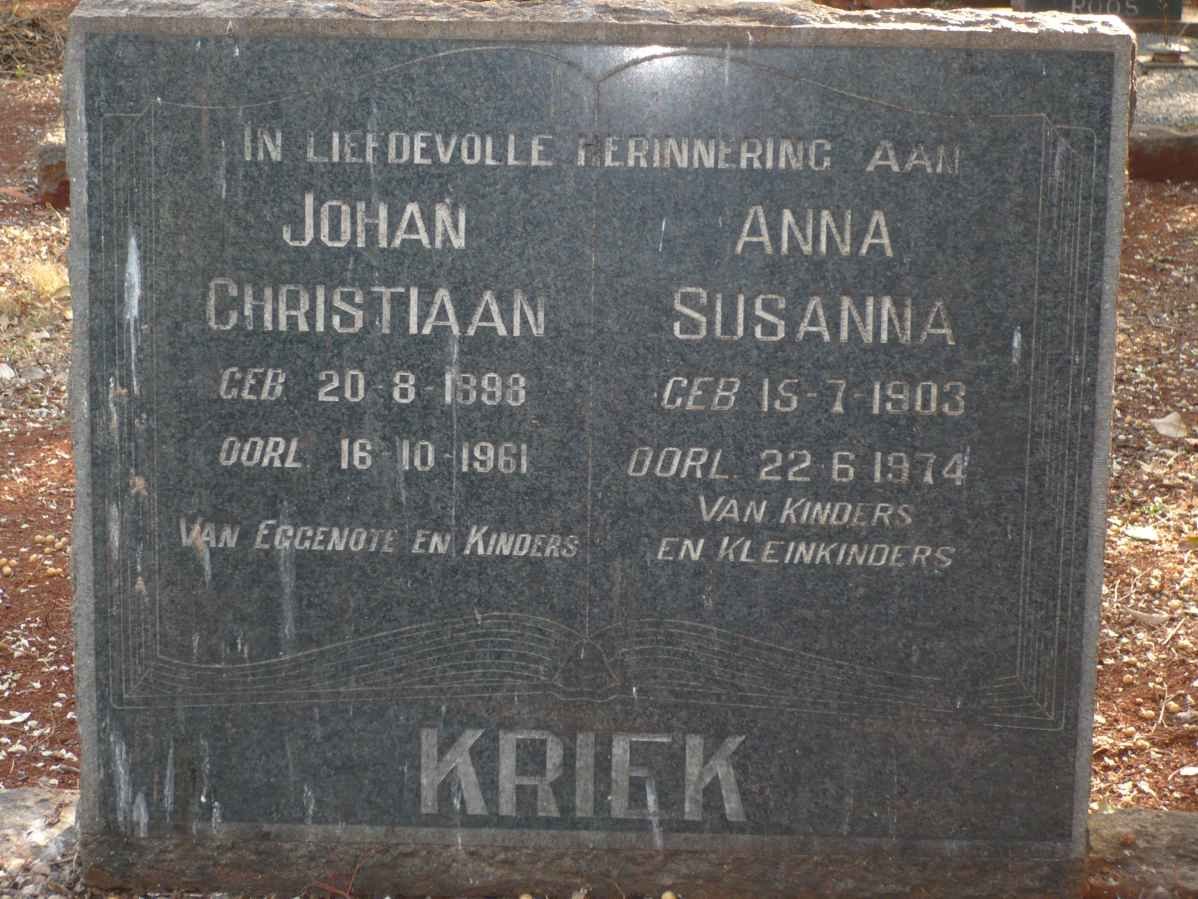 KRIEK Johan Christiaan 1898-1961 &amp; Anna Susanna 1903-1974