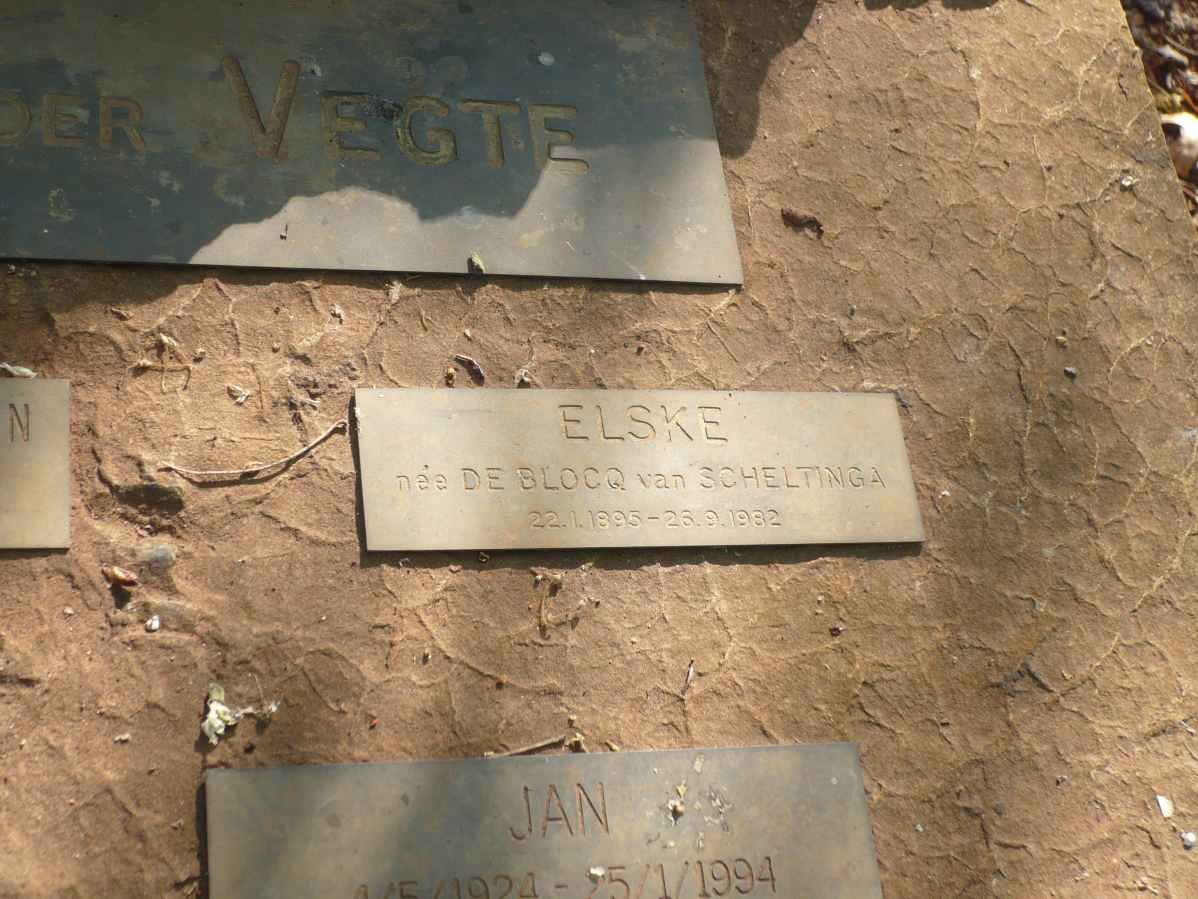 VEGTE Elske, van der nee  DE BLOCQ VAN SCHELTINGA 1895-1992 :: VAN DER VEGTE  Jan 1924-1994