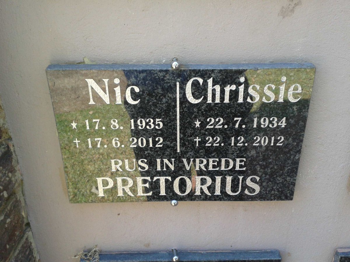 PRETORIUS Nic 1935-2012 &amp; Chrissie 1934-2012