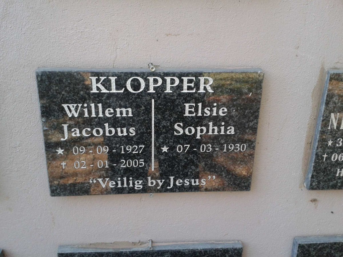 KLOPPER Willem Jacobus 1927-2005 &amp; Elsie Sophia 1930-