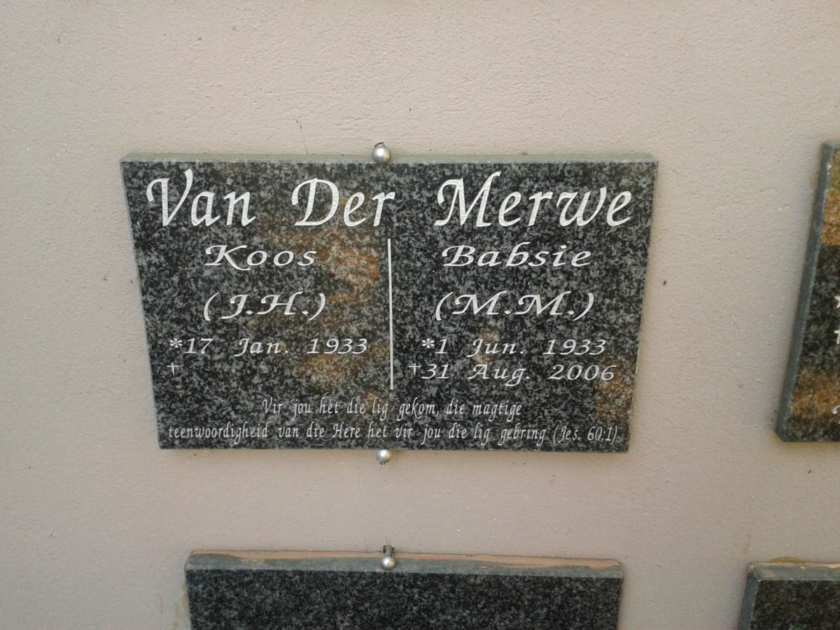 MERWE J.H., van der 1933- &amp; M.M. 1933-2006
