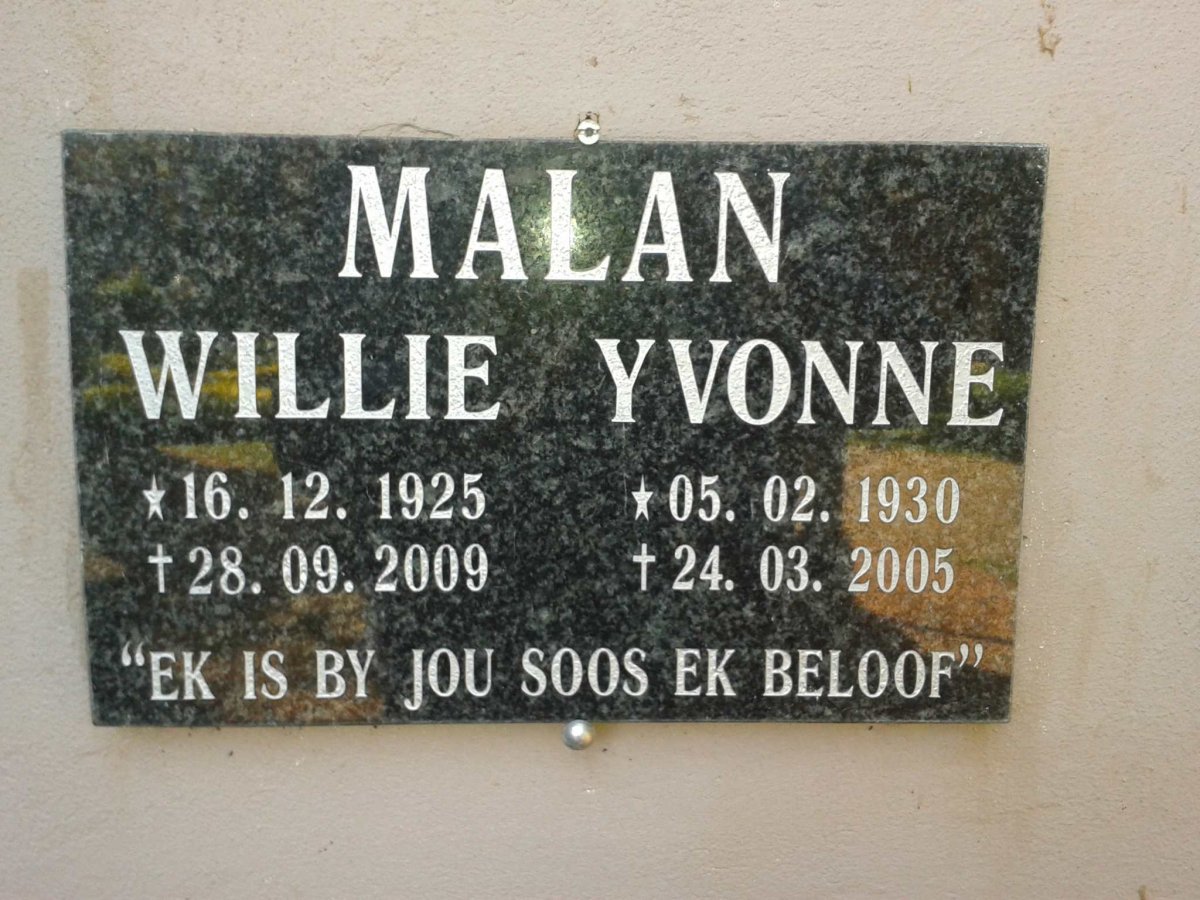 MALAN Willie 1925-2009 &amp; Yvonne 1930-2005