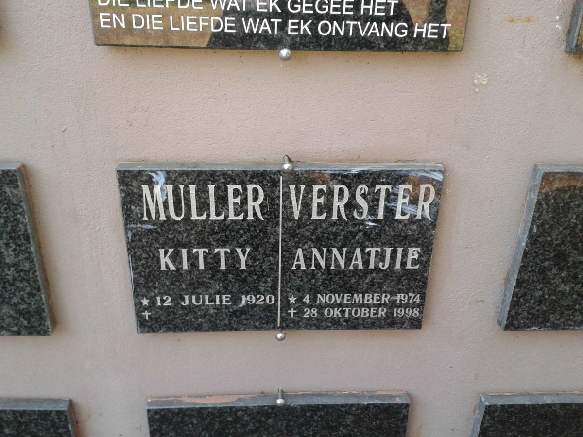 MULLER Kitty 1920- :: VERSTER Annatjie 1974-1998