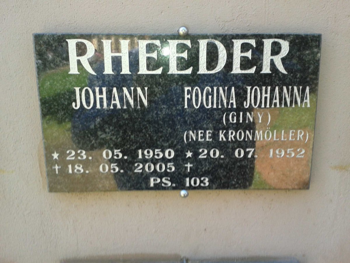 RHEEDER Johann 1950-2005 &amp; Fogina Johanna KRONMOLLER 1952-