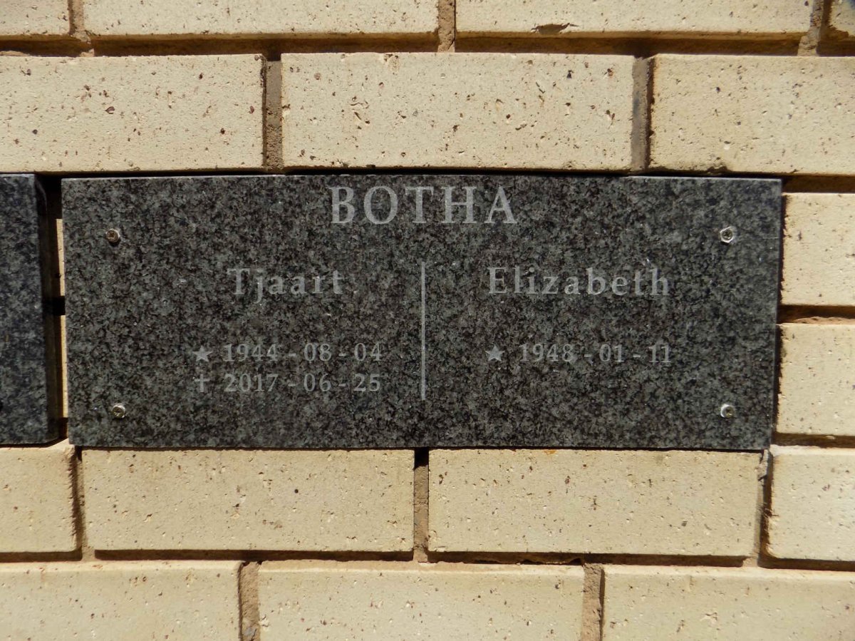 BOTHA Tjaart 1944-2017 &amp; Elizabeth 1948-