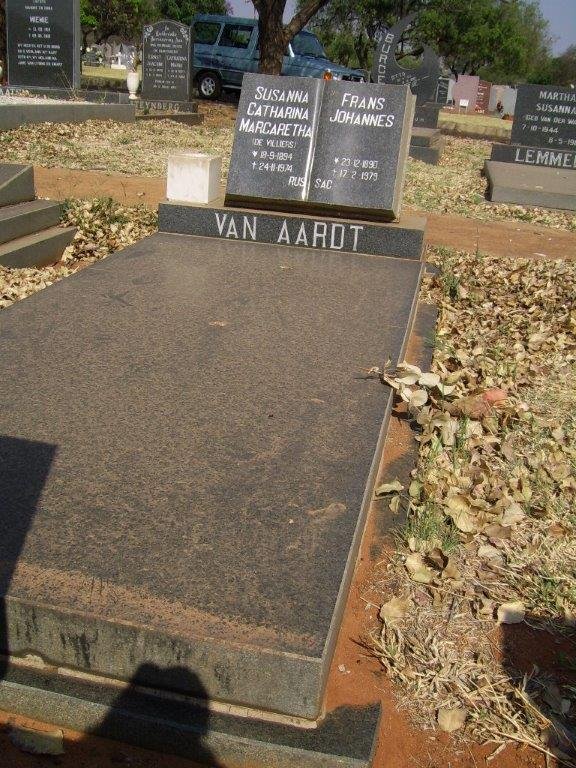 AARDT Frans Johannes, van 1890-1979 &amp; Susanna Catharine Margaretha DE VILLIERS 1894-1974
