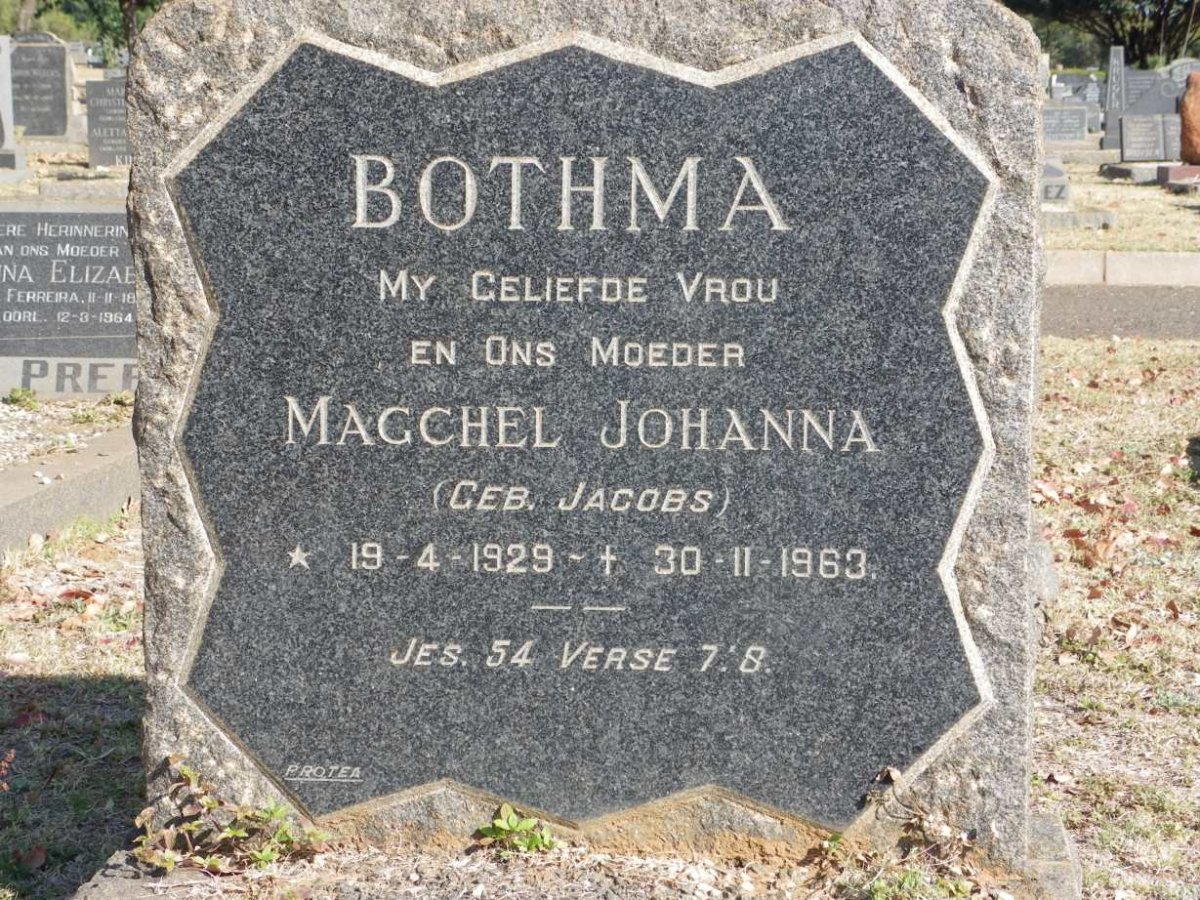 BOTHMA Magchel Johanna nee JACOBS 1929-1963
