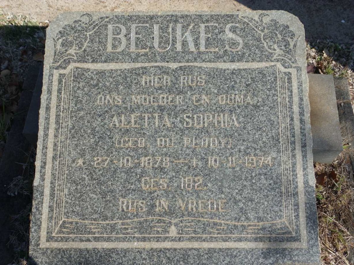 BEUKES  Aletta Sofia nee DU PLOOY 1878-1974