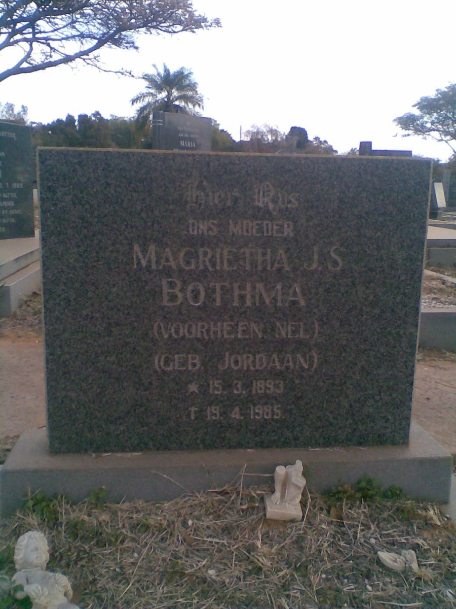 BOTHMA Margarietha J.S., nee JORDAAN voorheen NEL 1893-1985