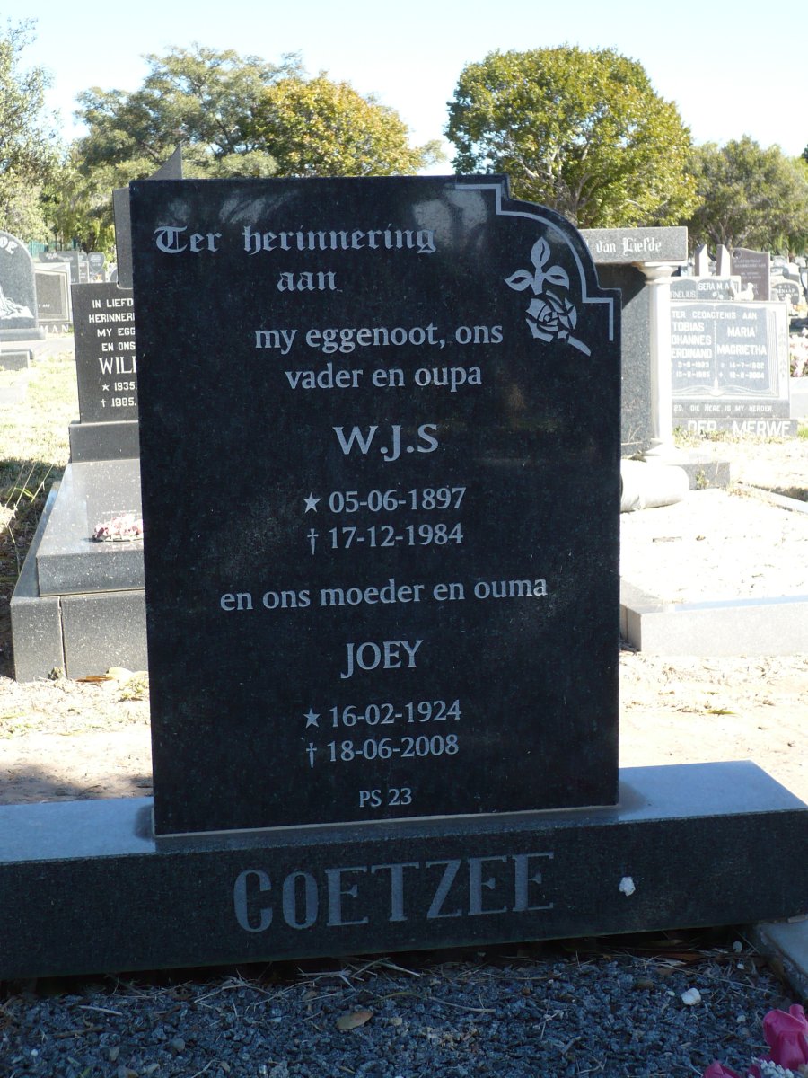 COETZEE W.J.S. 1897-1984 &amp; Joey 1924-2008