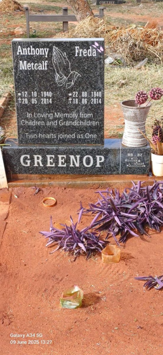 GREENOP Anthony Metcalf 1940-2014 & Freda 1940-2014