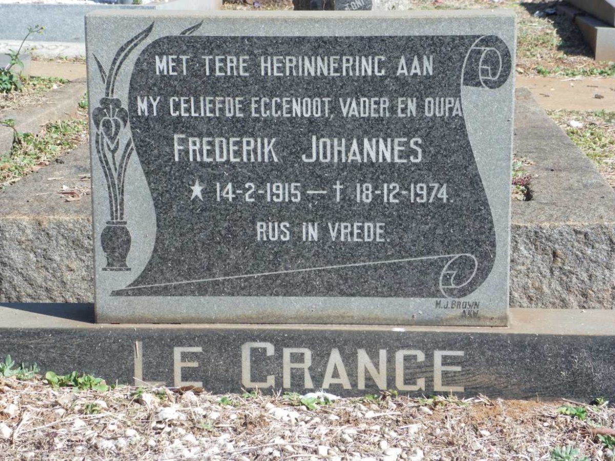 GRANGE Frederik Johannes, le 1915-1974