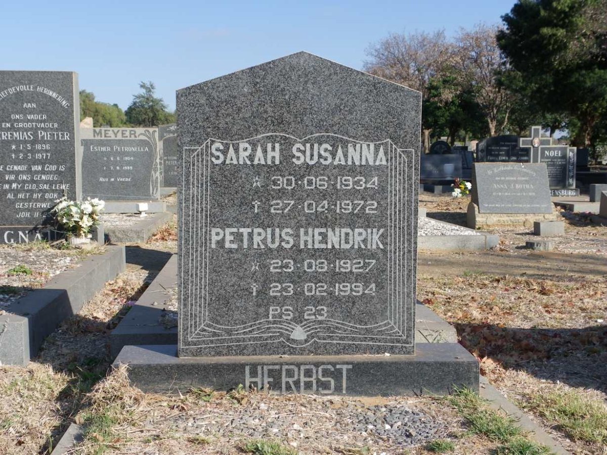 HERBST Petrus Hendrik 1927-1994 &amp; Sarah Susanna 1934-1972
