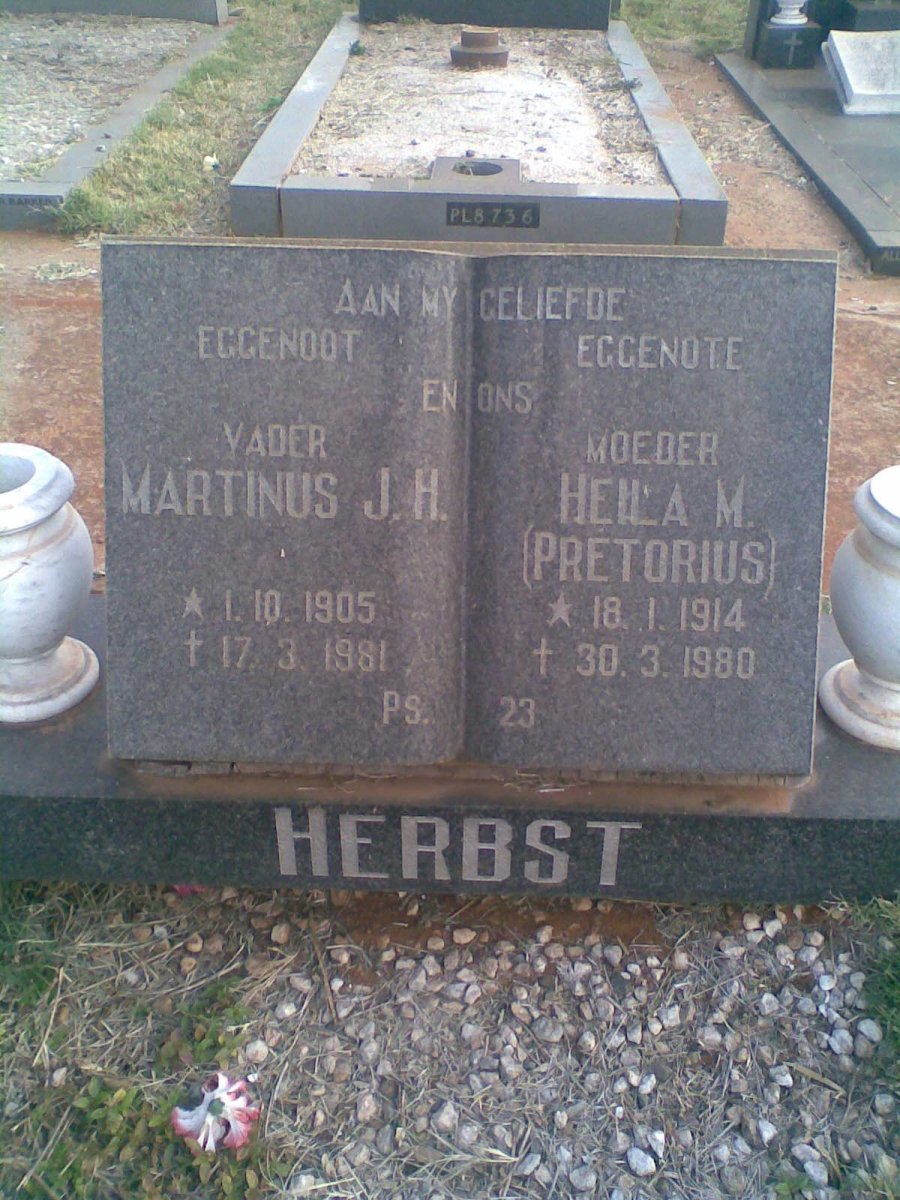 HERBST Martinus J.H. 1905-1981 &amp; Heila M. PRETORIUS 1914-1980