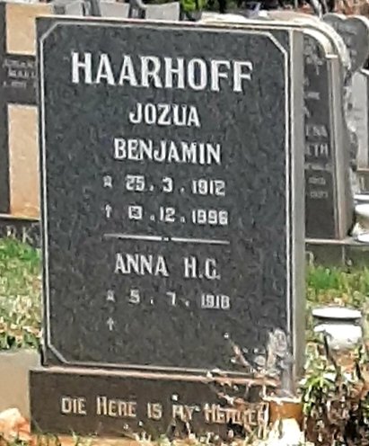 HAARHOFF Jozua Benjamin 1912-1996 &amp; Anna H.C. 1918-