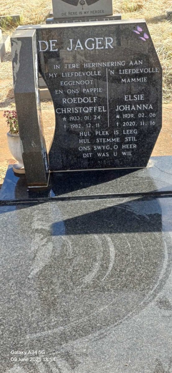 JAGER Roedolf Christoffel, de 1933-1982 & Elsie Johanna 1939-2020