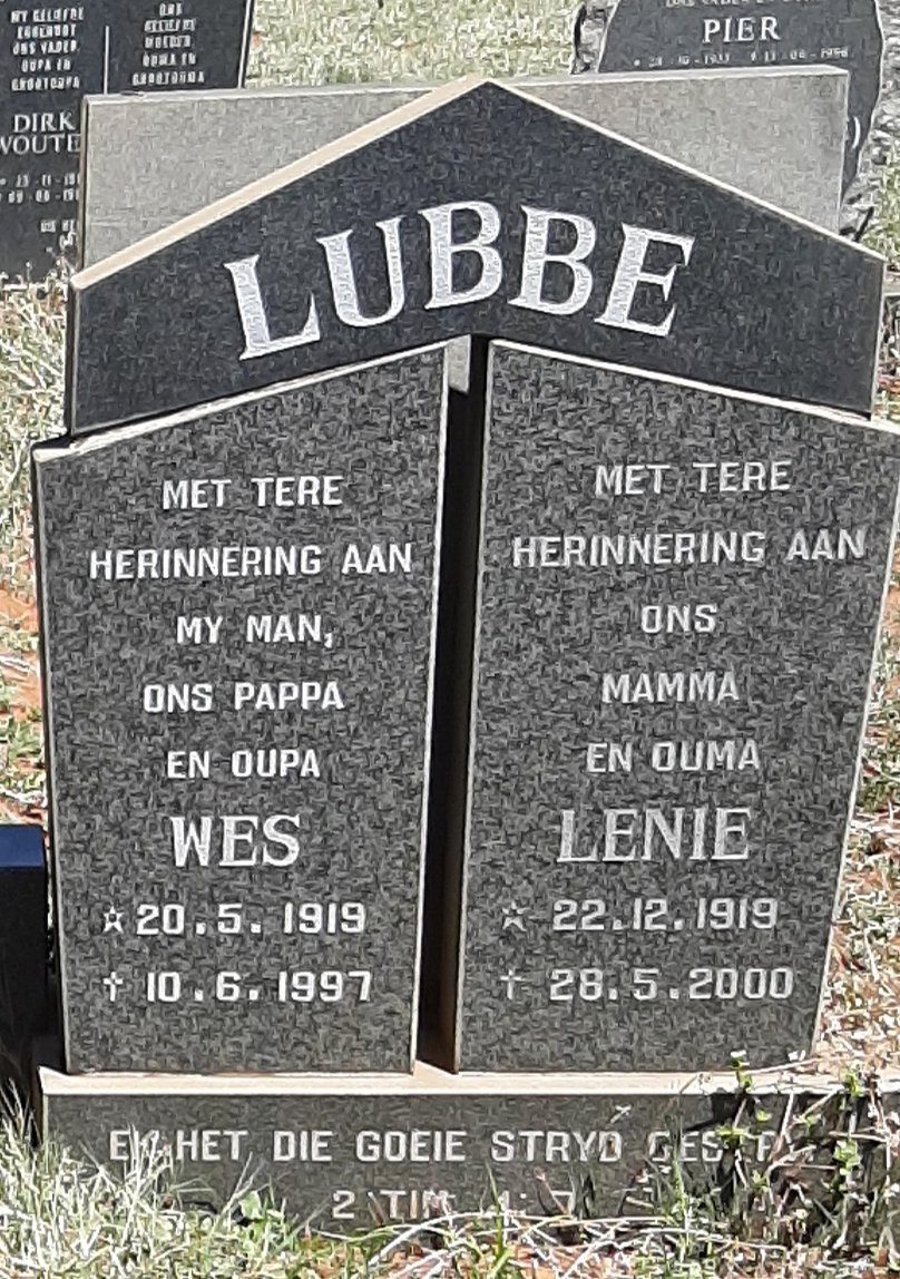 LUBBE Wes 1919-1997 &amp; Lenie 1919-2000
