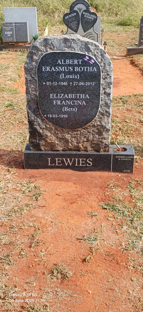 LEWIES Albert Erasmus Botha 1945-2012 & Elizabetha Francina 1950- 