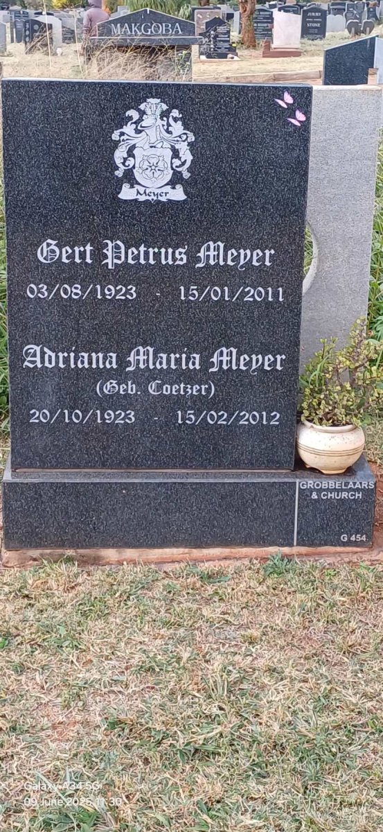 MEYER Gert Petrus 1923-2011 & Adriana Maria COETZER 1923-2012