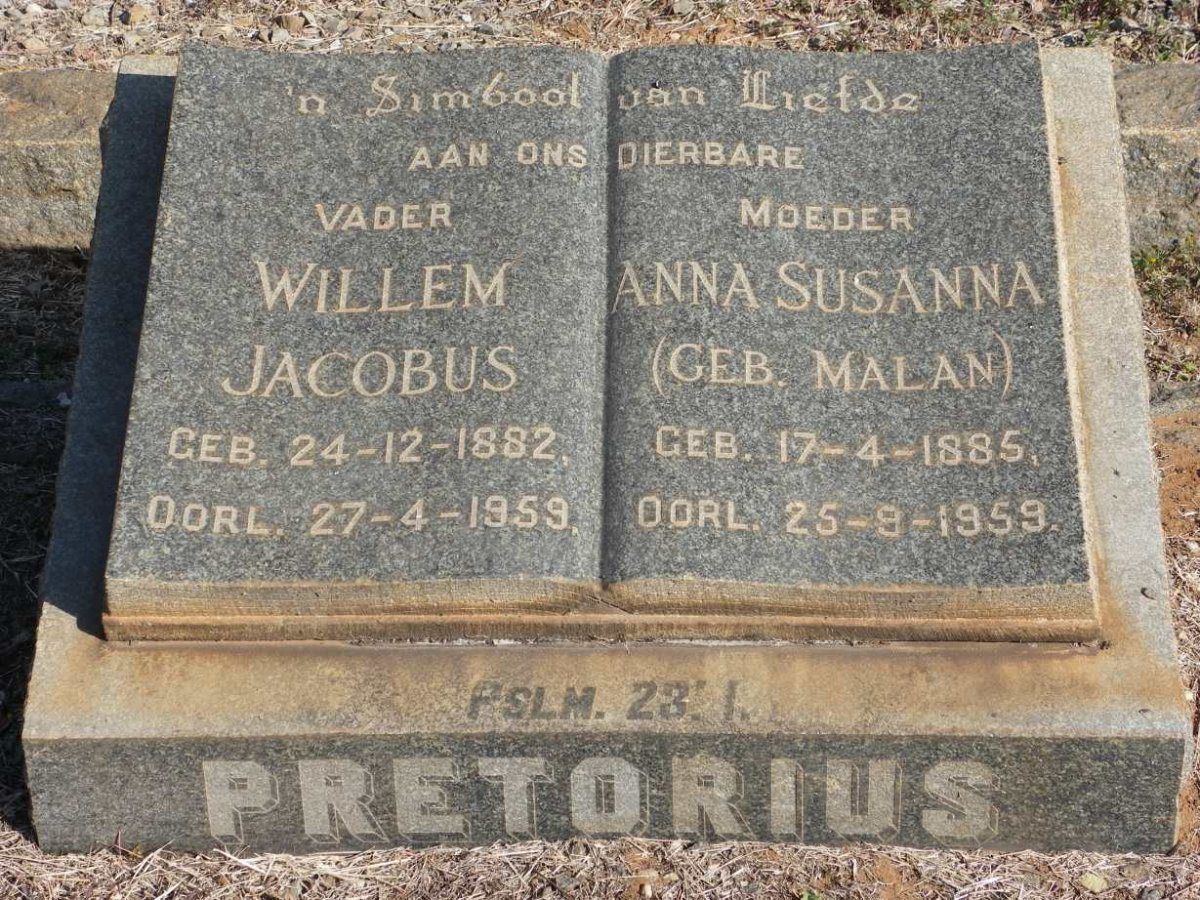 PRETORIUS Willem Jacobus 1882-1959 &amp; Anna Susanna MALAN 1885-1959