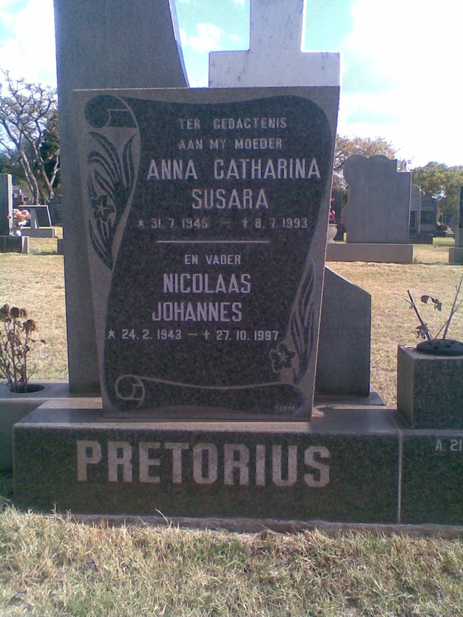 PRETORIUS Nicolaas Johannes 1943-1997 &amp; Anna Catharina Susara 1945-1993