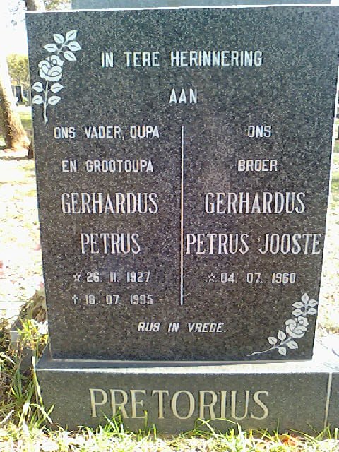 PRETORIUS Gerhardus Petrus 1927-1995 :: PRETORIUS Gerhardus Petrus Jooste 1960-