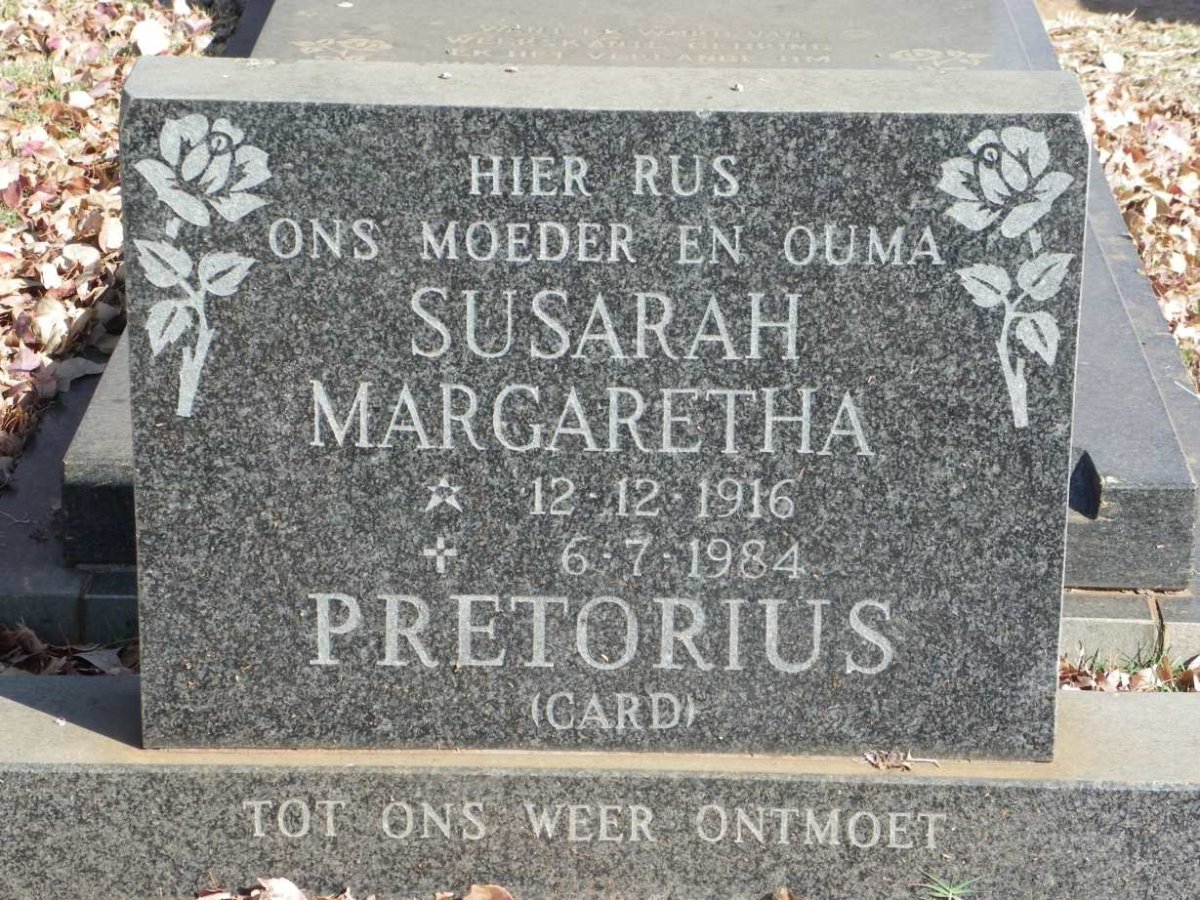 PRETORIUS Susarah Margaretha nee CARD 1916-1984