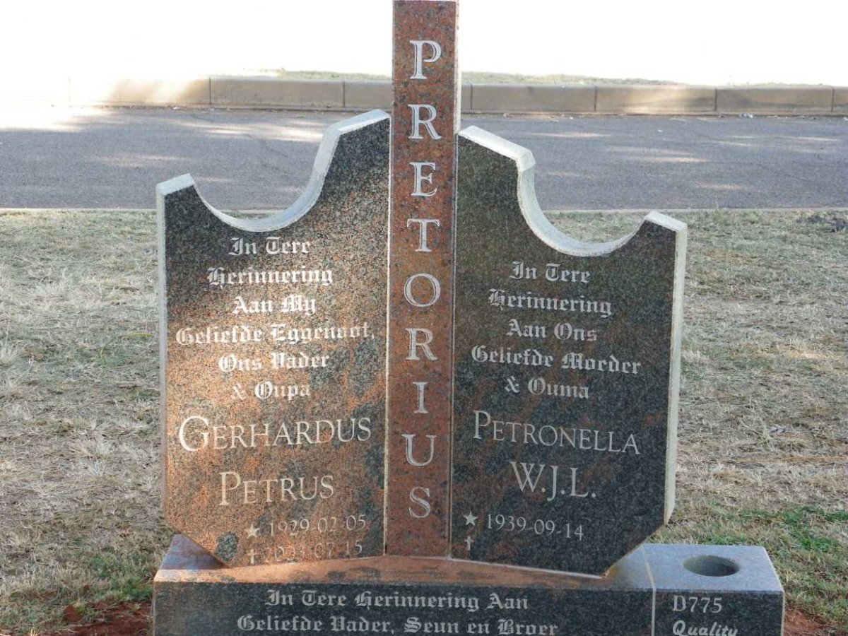 PRETORIUS Gerhardus Petrus 1929-2003 &amp; Petronella W.J.L. 1939-