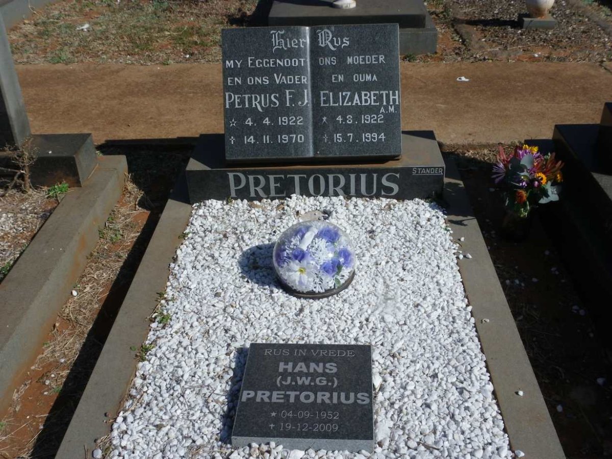 PRETORIUS Petrus F.J. 1922-1070 &amp; Elizabeth A.M. 1922-1994 :: PRETORIUS Hans J.W.G. 1952-2009