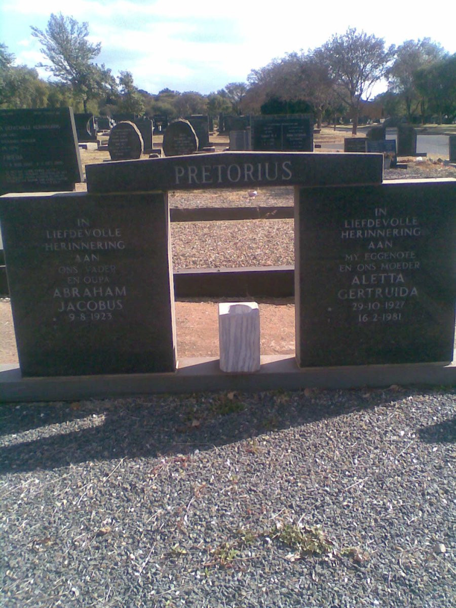 PRETORIUS Abraham Jacobus 1923- &amp; Aletta Gertruida 1927-1981