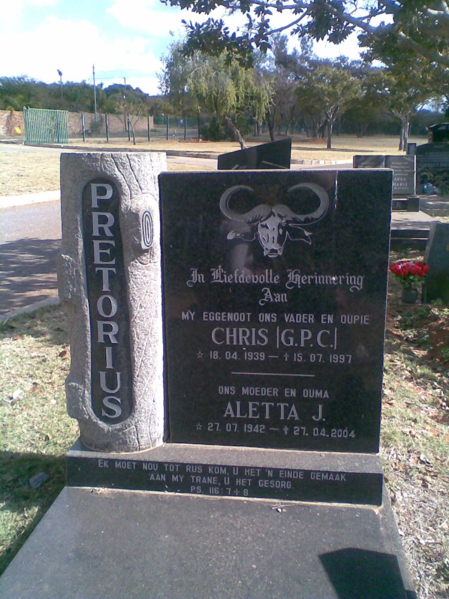 PRETORIUS G.P.C. 1939-1997 &amp; Aletta J. 1942-2004