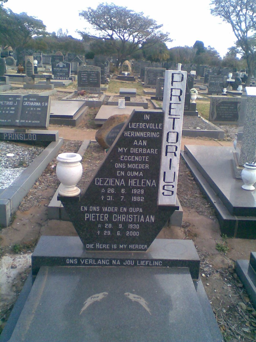 PRETORIUS Pieter Christiaan 1930-2000 &amp; Geziena Helena 1929-1982