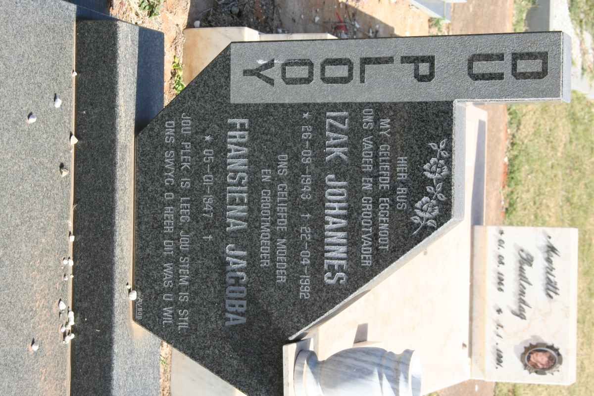 PLOOY Izak Johannes, du 1943-1992 &amp; Fransiena Jacoba 1947-
