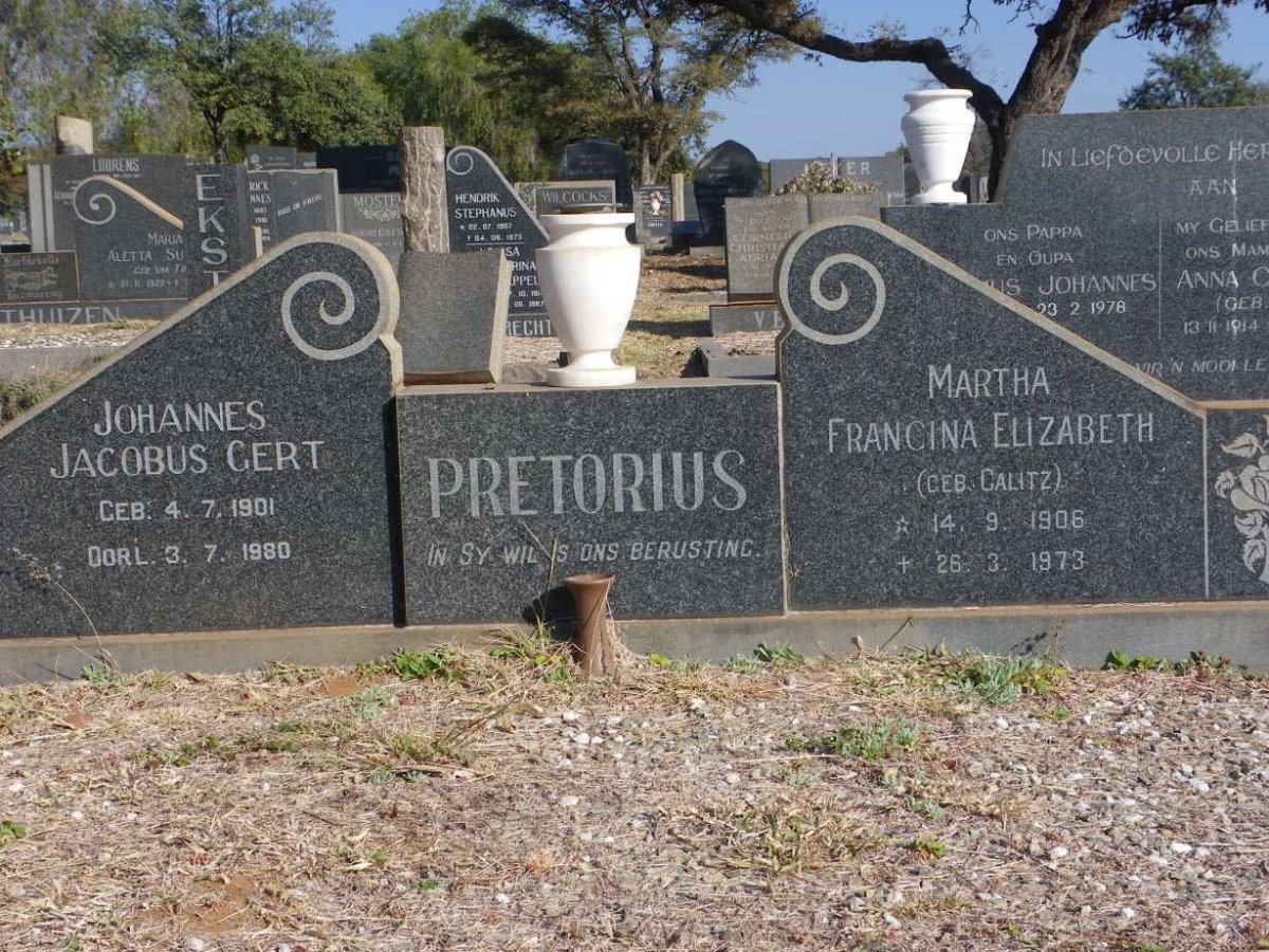 PRETORIUS Johannes Jacobus Gert 1901-1980 &amp; Martha Francina Elizabeth CALITZ 1906-1973