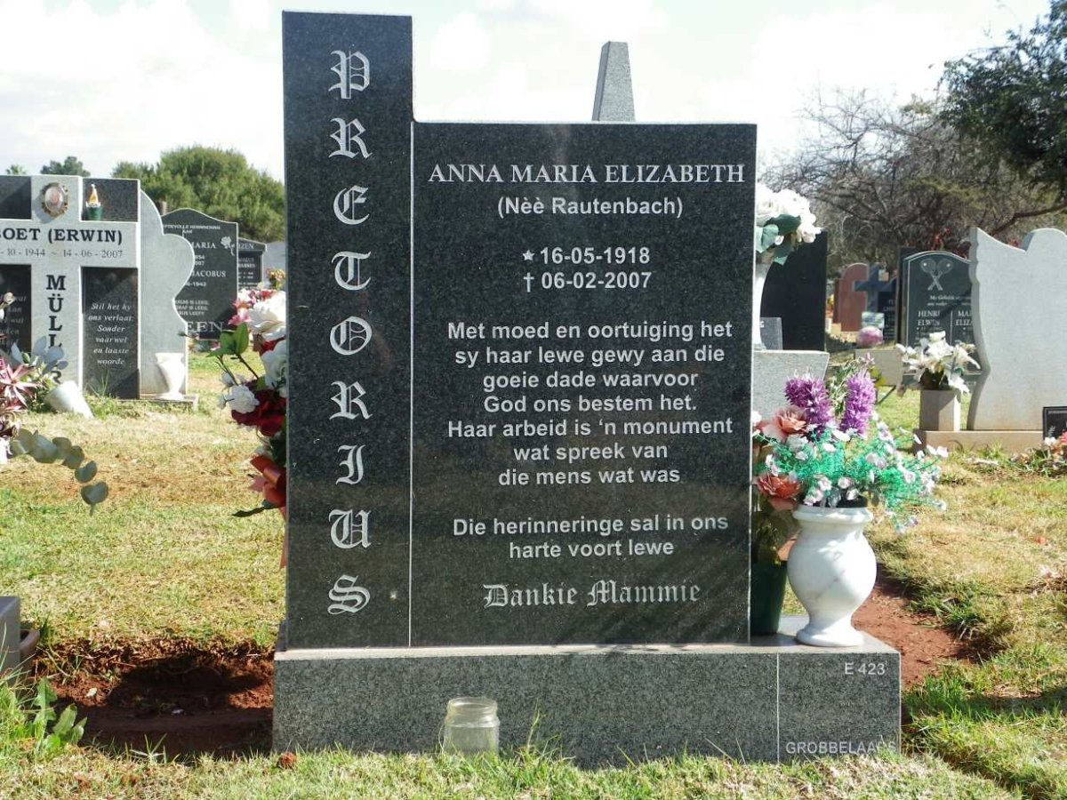PRETORIUS Anna Maria Elizabeth nee RAUTENBACH 1918-2007
