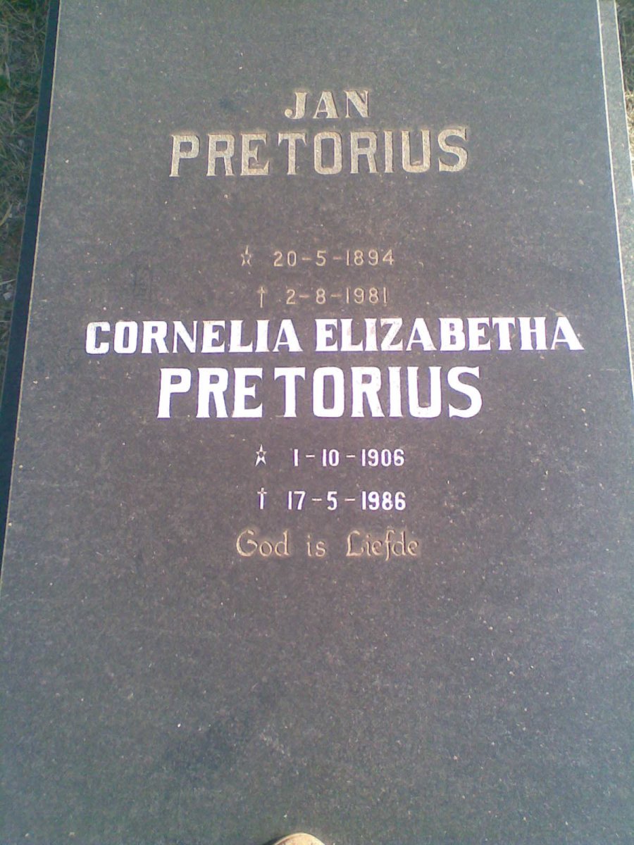 PRETORIUS Jan 1894-1981 &amp; Cornelia Elizabetha 1906-1986