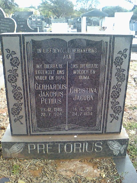 PRETORIUS Gerhardus Jakobus Petrus 1905-1984 &amp; Christina Jacoba 1912-1994